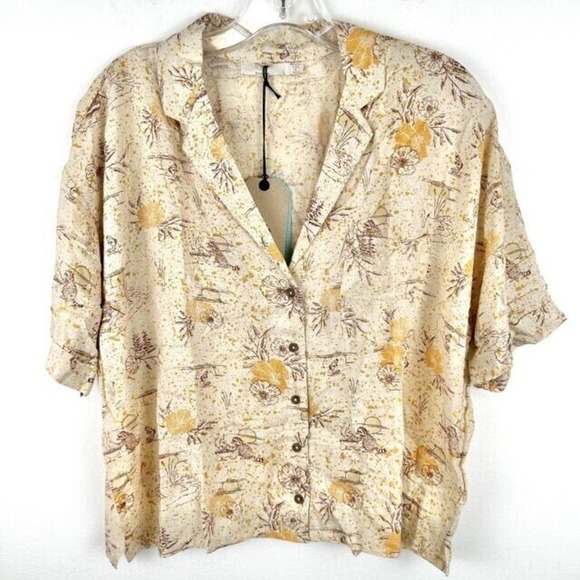 Prana Blouse, Top, button up shirt, Ivory Print Iguala Top Women's M MSRP $69 - Picture 1 of 7